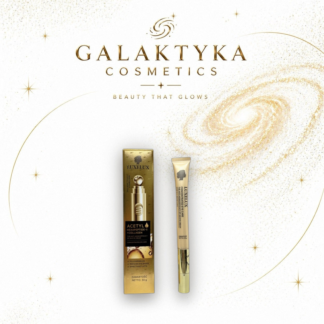 LUXELUX Krem pod Oczy Anti-Aging z ACETYL HEXAPEPTIDE-8 i Kolagenem
