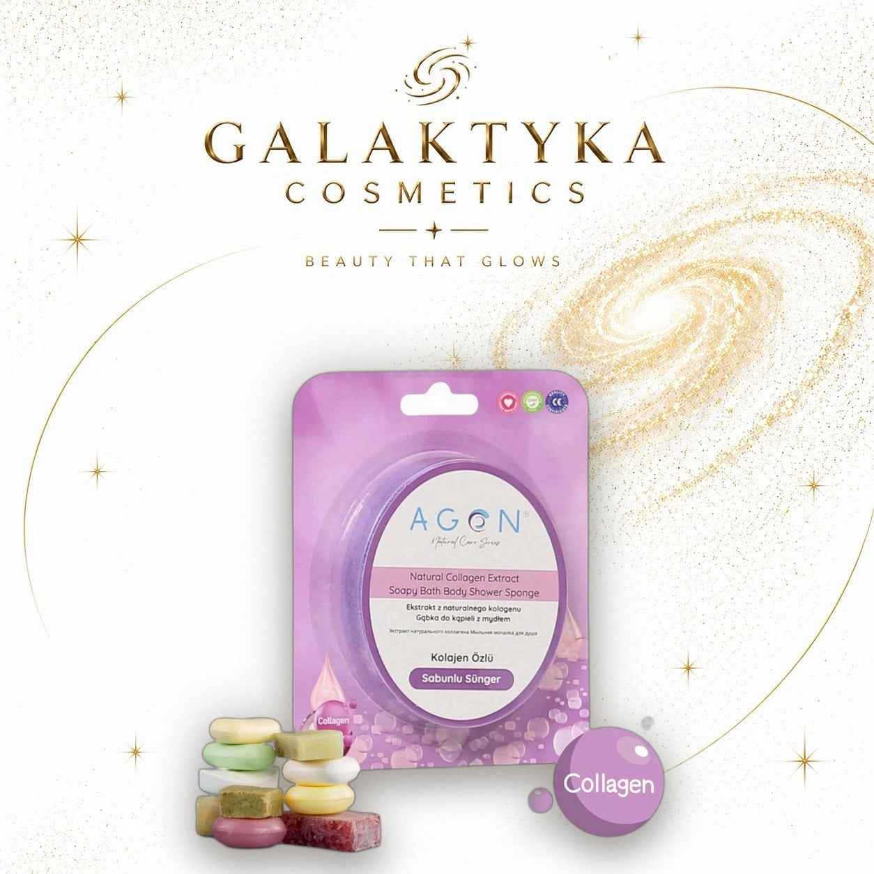 AGON 125G SHOWER SPONGE COLLAGEN mydło zatopione w gąbce Collagen prezent