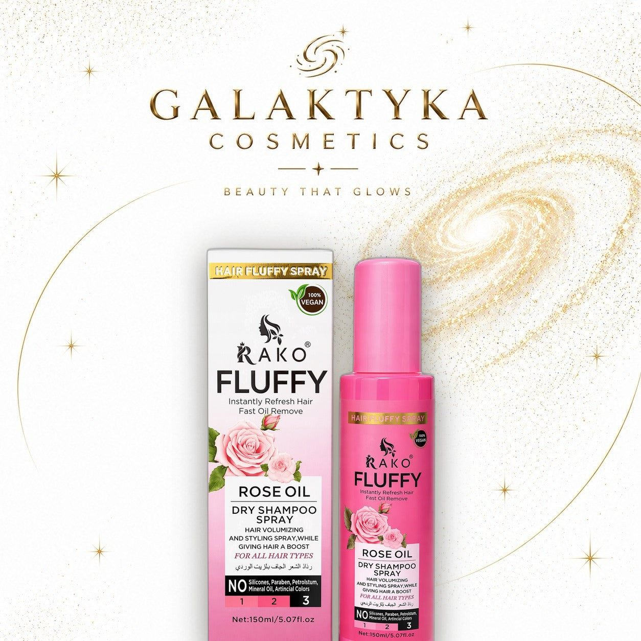 Suchy Szampon w Sprayu Objętość Vegan RAKO Fluffy Rose Oil Dry 150ml